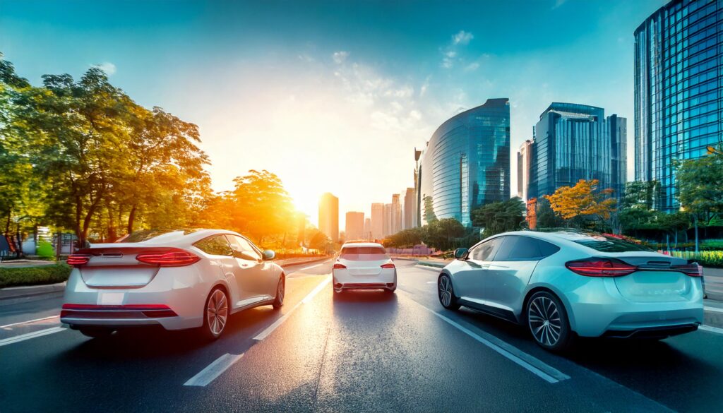 Coches eléctricos circulando por la ciudad