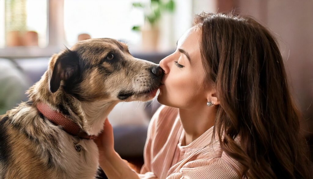 Demostración de cariño  de perro mestizo 