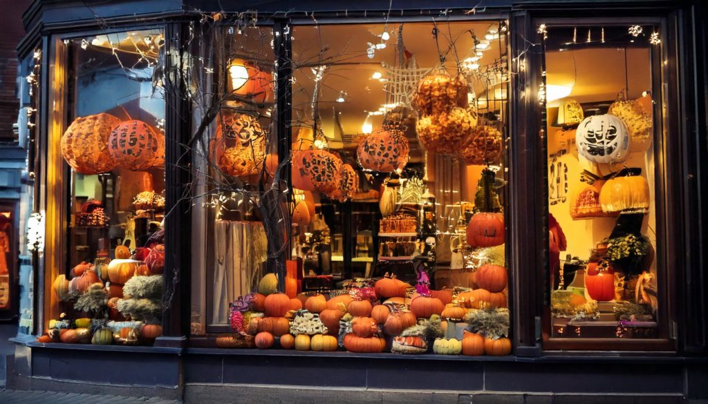 Escaparate de tienda decorado de Halloween