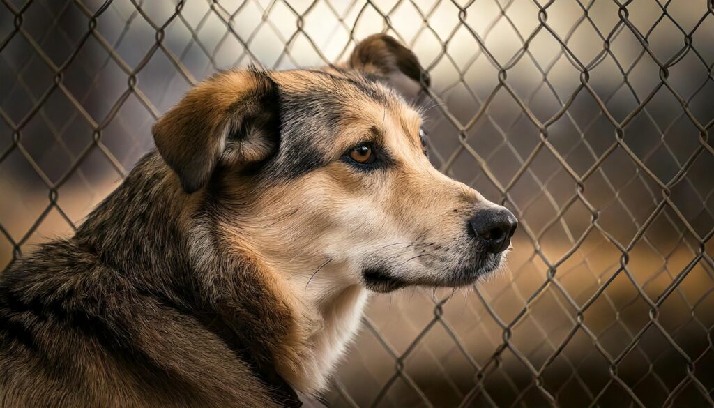 Perro mestizo en un refugio