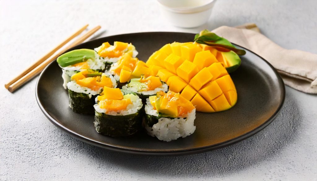 Sushi vegano con aguacate y mango