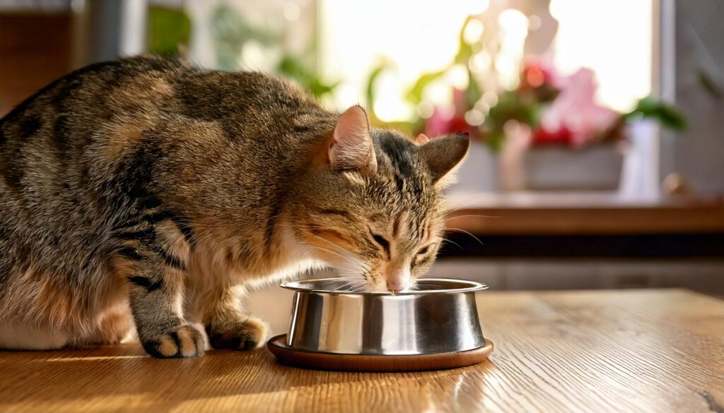 Gato bebiendo agua tras intoxicación