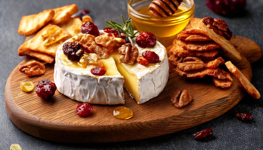 Canapés de brie con miel y nueces